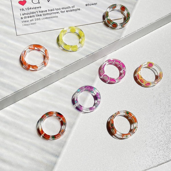 8-pak harpiks frugtring sæt søde klare plastik harpiks smykker til kvinder teenager piger uafhængig æstetisk multifarvet