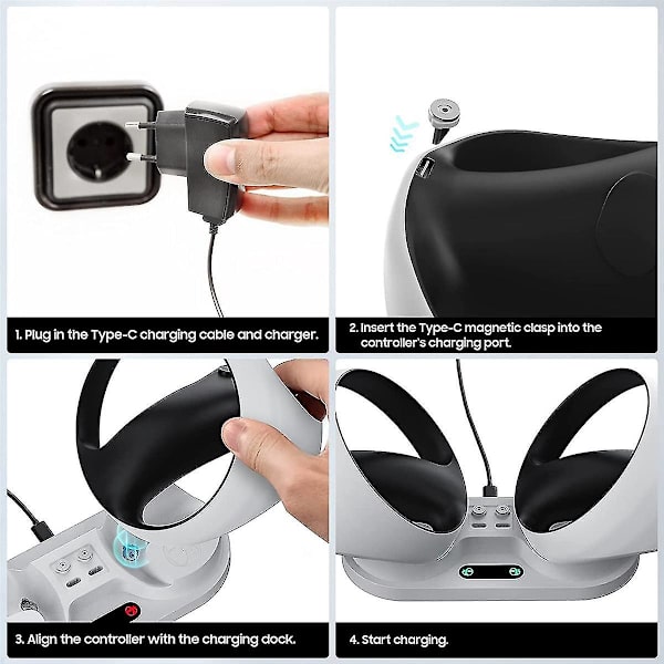 Latausteline PS VR2 -ohjaimelle, VR-ohjaimen lataustelakan teline 4 Type-C magneettisella Cl