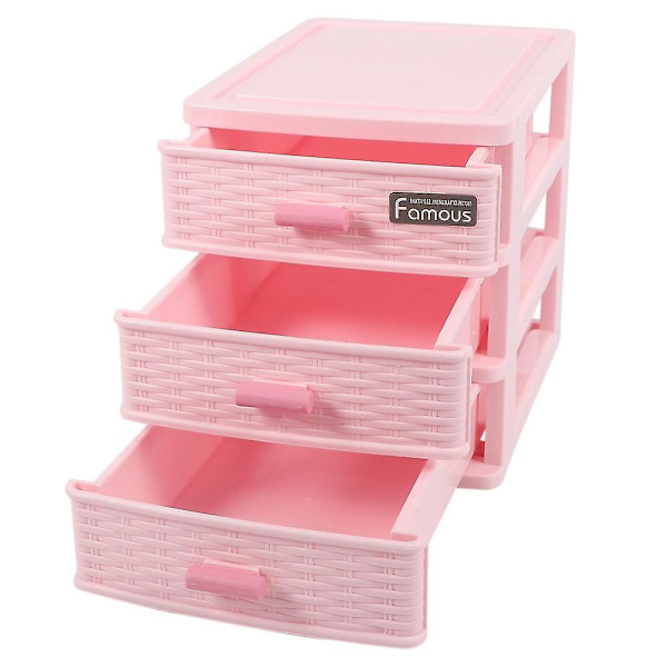 Plastik Skuffe Designet 3 Rum Smykke Opbevaringsboks Pink