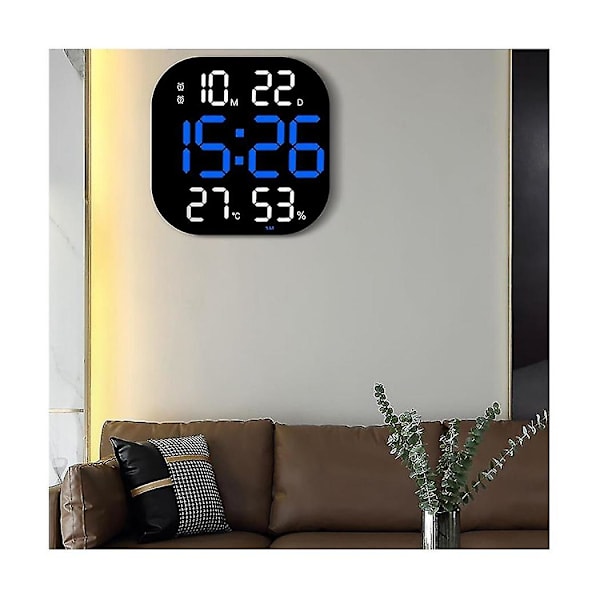 LED Digital Vægur Fjernbetjening Temperatur Dato Ugedag Visning Justerbar Lysstyrke Bord Al