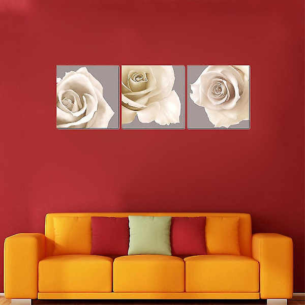 3 st/paket Trippel Vit Ros Blommor Canvas Väggkonst Bilder Canvas Tryck För Hemvägg Dekoration (30 X 30 Cm)
