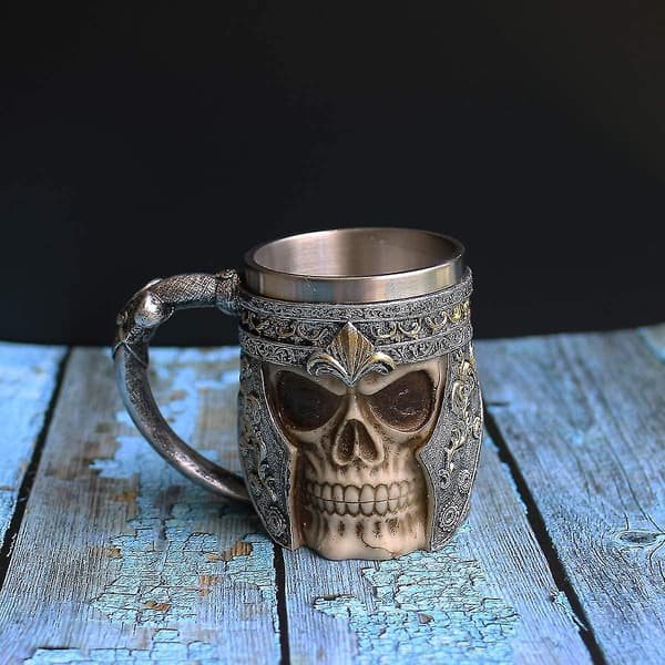 13oz Dödskalle Kaffe Mugg Viking Dödskalle Ölmugg Rostfritt Stål Foder Present Herrars Fars Dag Present Halloween Present (1st)