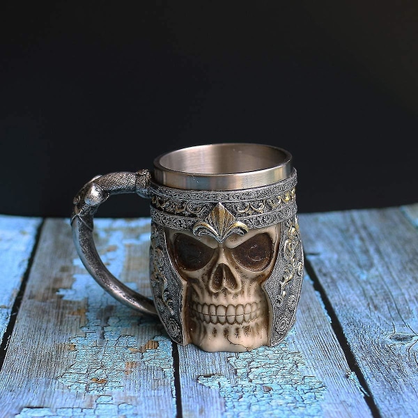 13oz Skull-kahvimuki Viking Skull -olutmuki ruostumattomasta teräksestä valmistettu liner-lahja Miesten isänpäivälahja Halloween-lahja (1kpl)