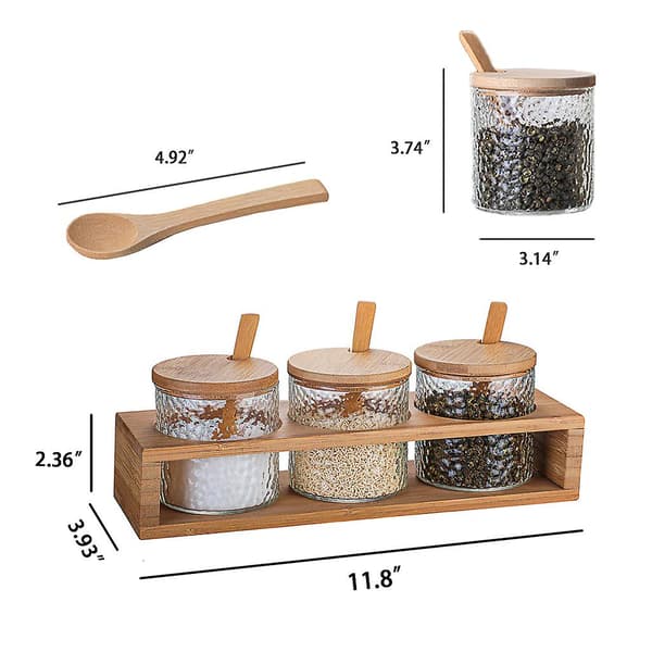 Klar glas salt krydda bambu förvaringslåda hushållskombination med bricka