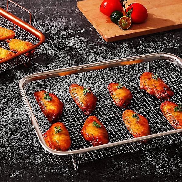 Luftfritöskorg för ugn, grillkorg i rostfritt stål, non-stick nätkorg, luftfritösbricka