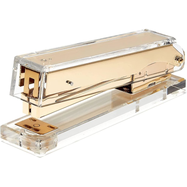 Acrylic Clear Stapler - Gold Stapler Makes A Cool Office Desk Accessory Compatible With Office, Home, Or School - Uses Standard Staples Desk Set Stapl