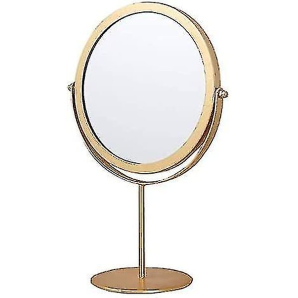 Bordspeil, roterende metallspeil, frittstående, justerbart, 19 cm, rundt gullfarget