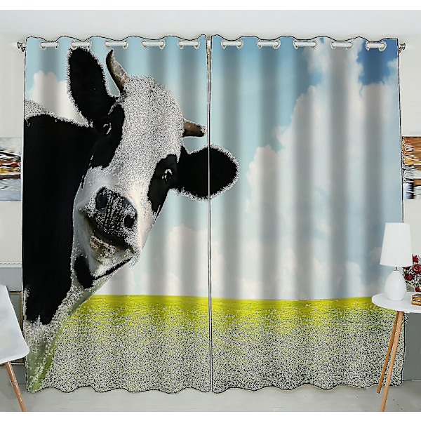 Morsom ku på en grønn sommereng Blackout Vindusgardin Draperi Paneler 130x210 Cm Todelt