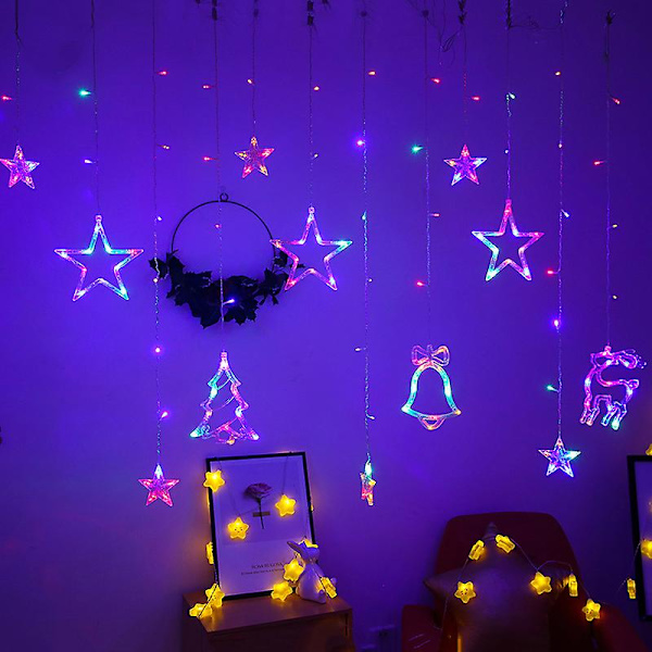 Stjerne Jul Led Gardin Garland Fe Lys Strenger Utendørs 220v Eu For Fest Ferie 2024 Nyttår Dekorasjon Navidad Gave warm white a