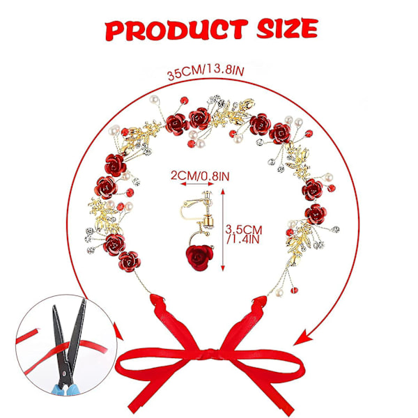 Blomster Hodeplagg Kroner Hodebånd Øredobber Smykkesett Brud Bryllup Røde Tiaraer Hvite Krystall Rhinestone Perle Hodeplagg Lange Vinstokker Rose Jente Kvinner Chri