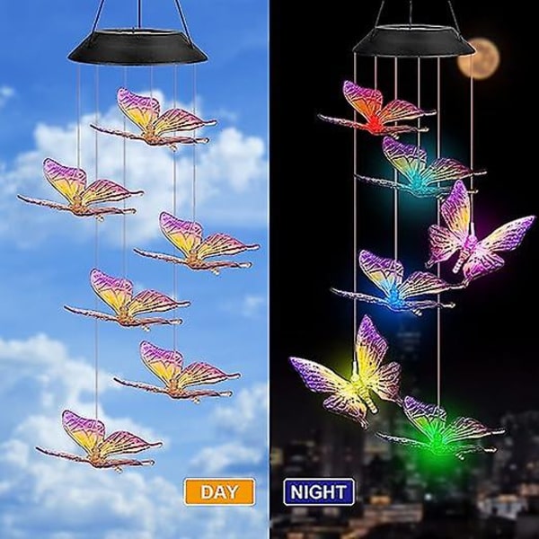 Puutarhapihan värikäs aurinkokennoinen LED-tuulikellojen riippuvalaisin, kävelytien lamppu, koriste