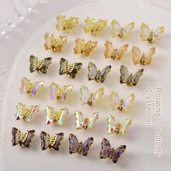 Käännettävä kiiltävä hieno kynsien koristelu Kynsien taide Faux Crystal Perhoset Korut Lisävaruste Kynsi C