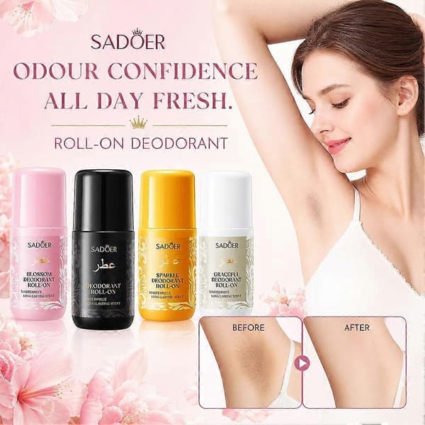SADOER Deodorant Roll-On - 24H Luktkontroll Sammetrosdoft Resekompakt Platinum 1pcs