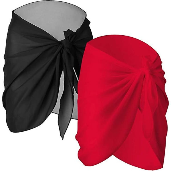 2 Pack Beach Wrap Sarong Cover-up Chiffon Uimapuku Wrap hameet, musta/punainen, W