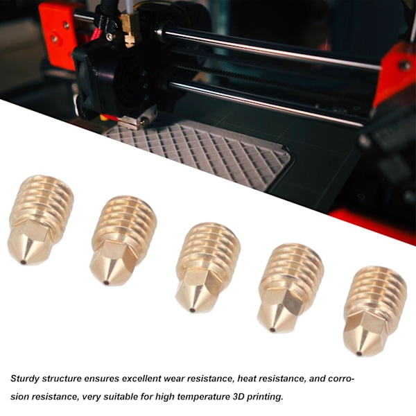 3D-skriverdyser i messing - 5-pakning, tett tilkobling, varmebestandig opptil 500 °C, kompatibel med Bambu Lab X1 P1P, 1,75 mm, 0,6 mm