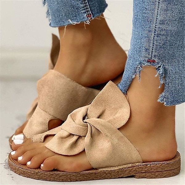 Dame Bow Open Toe Flade Sandaler, Dame Komfortable Tøfler, Bunion Corrector Ortopædiske Sandaler, Open Toe Sandaler, Casual Strand Sandaler