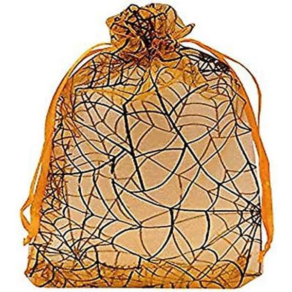 Organza-beutel, 100 Stck, Ziehbar, Schwarze Spinnennetz-verpackungsbeutel, Weihnachtssigkeiten, Schmuckbeutel (oranssi hämähäkki)