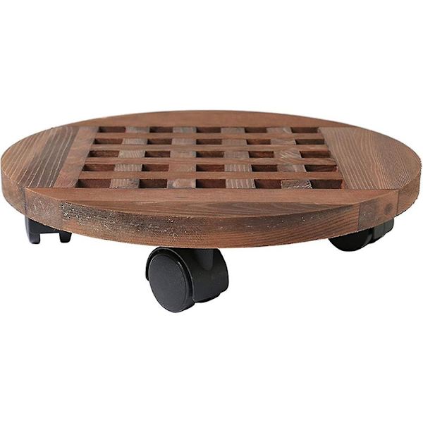 2x 25cm Trädgårdsvas i Trä med Avtagbar Bricka, Växtställ, Bas med Hjul, Blomkruka, Flyttbar
