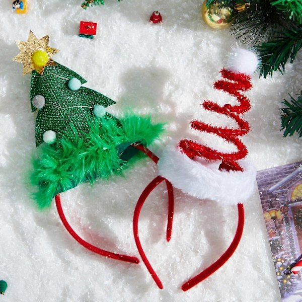 2-pakks julehodebånd med LED-lys, nisselue og juletre for julefester