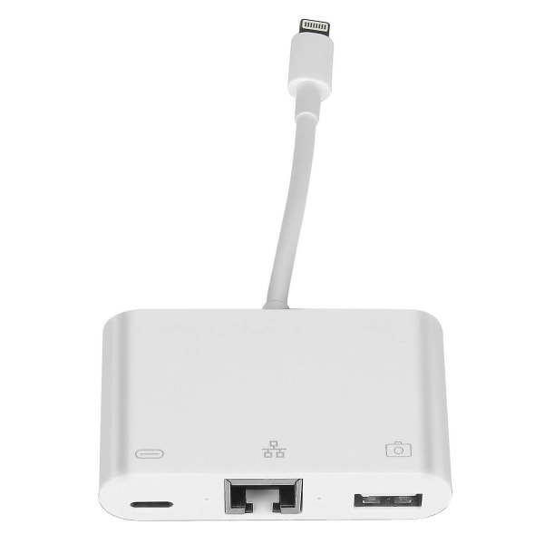 Lyn til Ethernet/USB-A/USB-C Adapter, Kompakt, Plug and Play, Hvid