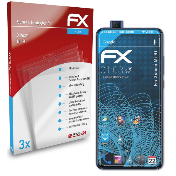 atFoliX 3x beskyttelsesfolie kompatibel med Xiaomi Mi 9T Displaybeskyttelsesfolie klar