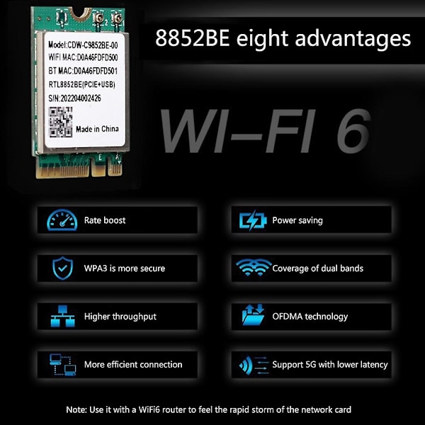 Wi-fi 6 Rtl8852be Ngff M.2 Wifi-kortti Dual Band Wifi Bt-yhteensopiva 5.0 Adapteri