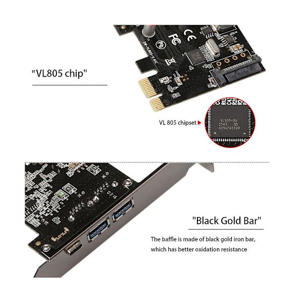 PCIe USB3.1 Type C -laajennuskortti USB-keskitinjakaja työpöydälle PCIe-nousijakortti PCI Express -muunnin