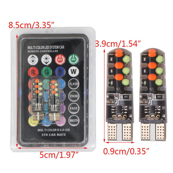 2 kpl auton sisävaloa T10 W5w Rgb Led-polttimo Automaattiset välilyhdyt kaukosäätimellä