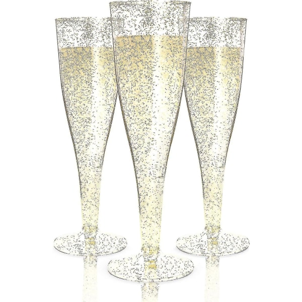 Plast Champagneglas Engångsglas |guld Glitter Plast Champagneglas till fest |glitter Klar plastkopp |toastkopp i plast --30individuell