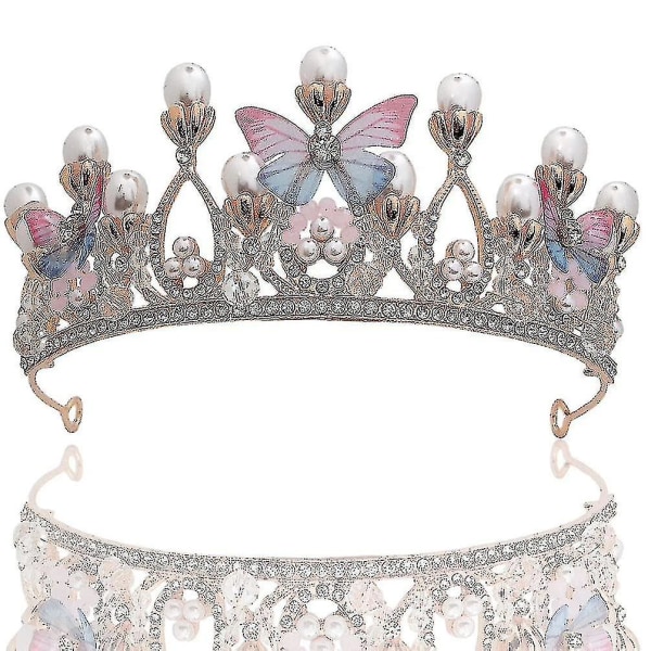 Prinsessa tiaarat tytöille, syntymäpäiväkruunu tytöille Butterfly Princess Performance Disc Hiusmalli Catwalk Käsintehty kristallitiara