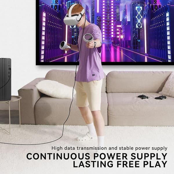 2-i-1-länk kabel 16ft för Quest 2/pico 4 Vr headset dubbla portar datakablar