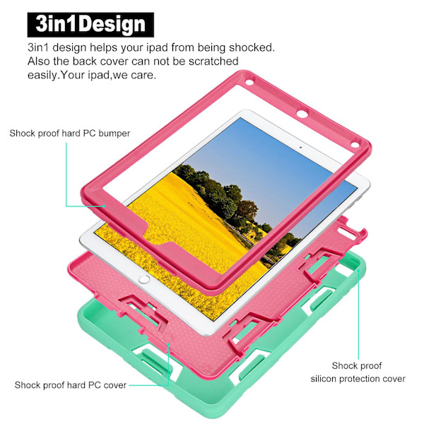 Raskaankaluston iskunkestävä kotelo Hybridijalusta Kumikotelo Uudelle iPad 9.7\" 2018 Rose