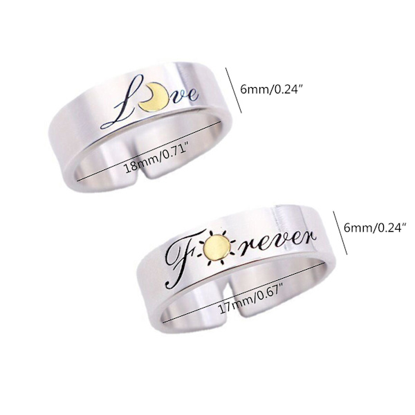 2x Til Sol Måne Matchende Ringe Til Par Forlovelse Bryllup Ring Bånd Sæt