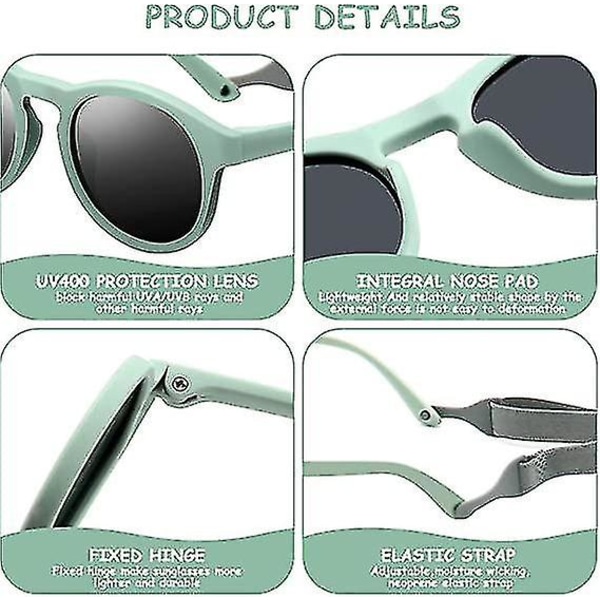 Fleksible polariserte babysolbriller UV-beskyttelse med justerbare stropper for babyjenter 0-3 år (rosa)
