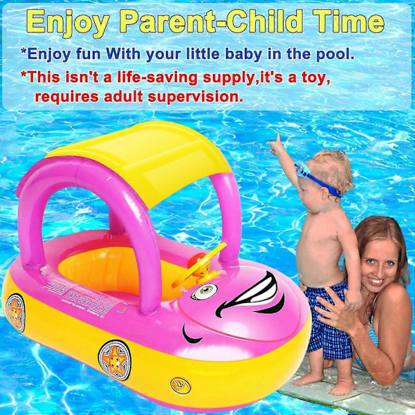 2023 - Oppustelig Baby Pool Float Med Baldakin, Bilformet Baby Svømme Float Båd Med Solsejl Sikkerhedssæde Til Småbørn Spædbarn Svømme Ring Pool (Pink)