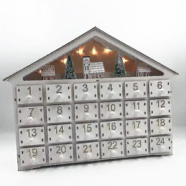 24 Dagers Hvit Tre LED Julekalender Oppbevarings Skuffe