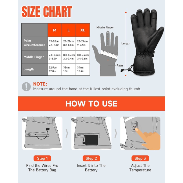 Oppvarmede hansker for menn og kvinner, vanntette vindtette justerbare oppladbare oppvarmede hansker for utendørs sport sykling ski