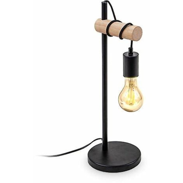 Bordslampa I 1 Vintage Flame Bordslampa I Industriell design I Retrolampa I Stål I Trä I Rund I E27 I Utan lampa