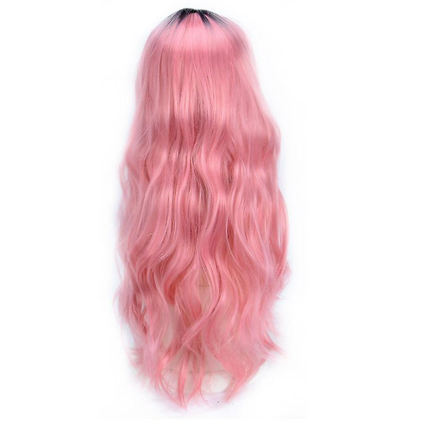 Lång lockig rosa gradient peruk för kvinnor