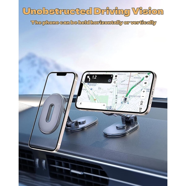 Legering sammenleggbar magnetisk biltelefonholder med metallplate, universell 360 rotasjons magnetisk biltelefonholder for alle smarttelefoner