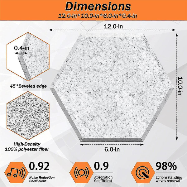 18 kappaleen itseliimautuvat äänieristyspaneelit, 12x10x0,4 tuuman kuusikulmaiset akustiikkapaneelit, äänitysstudioon, toimistoon, kotiin, hopeanharmaa