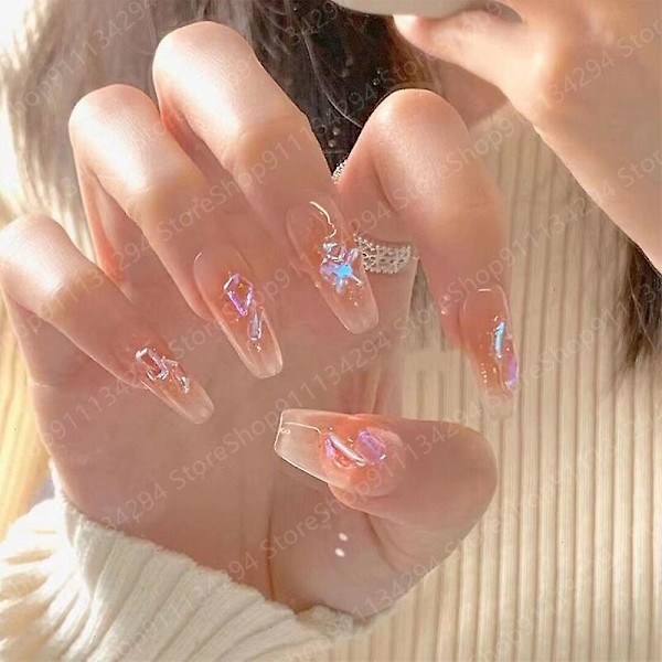 Diy Fashion Crystal Transparent 3d Falske Negle Stickers Tegneserie Håndlavede Fjernelse Bærbare Negle Manicure Patch Piger Gaver Legetøj B S