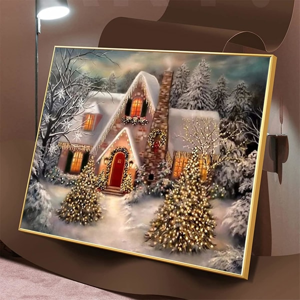 5d diy jule diamant maleri billede Snow Cottage
