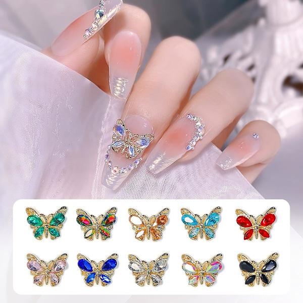 8x 3d sommerfugl-negle charms flash krystal negle charms diy manicure neglekunst smykker neglekunst dekorationer til kvinder piger 2266