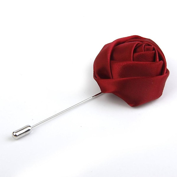 Håndlaget roseblomst boutonniere revers slipsnål brosje for menn (vinrød)