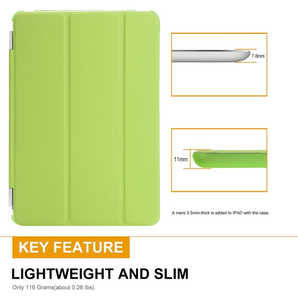 Smart Cover Case Pu Nahkainen magneettinen ohut suoja Ipad Minille 1 2 3 Vihreä