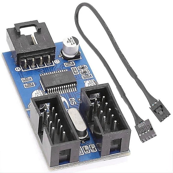 Hann 1 til 2 hunn 9-pins USB-header-forlengelseskabelkort Hub-adapter