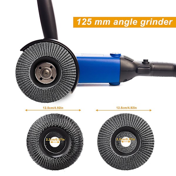 2 st träskivor för vinkelslip, polering, 125 mm träskärare raspskiva