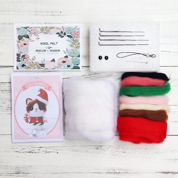 Christmas For Cat Wool Felt Craft Diy Unfinished Poked Set Handcraft Kit For Needle Material Bag Pack