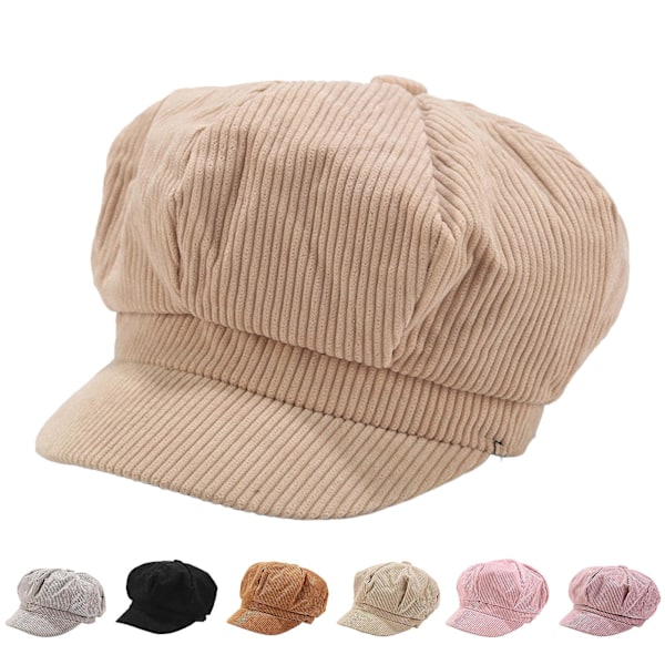 Visor Beret Cap Ensfarvet Retro Britisk Stil Peaked 8 Panel Kuldebestandig Fløjl Kvinder Ottekant Newsboy Cabbie black